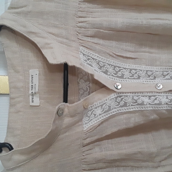 SPELL Paloma Blouse Small EUC Lace inset, side ties, lightweight, classic! FSOT - Picture 4 of 16
